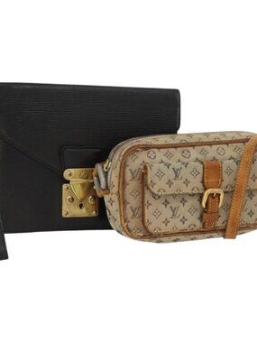 LOUIS VUITTON Monogram Mini Epi Shoulder Bag 2 Set Blue Black LV Auth BA10733